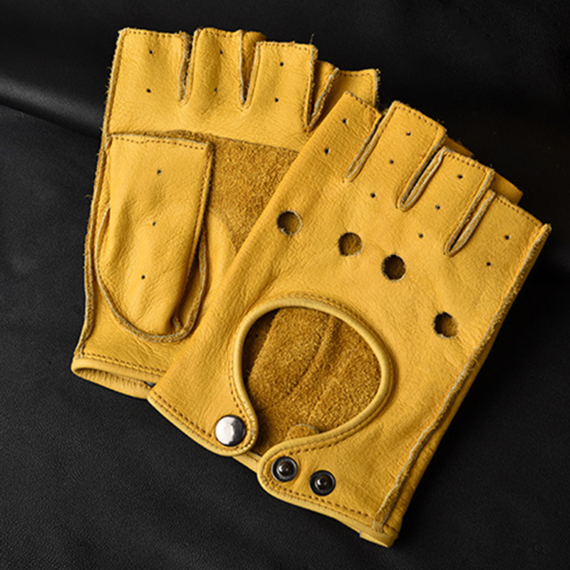 Leather Driving Glove - Leather Gloves Men's Half Finger Fitness