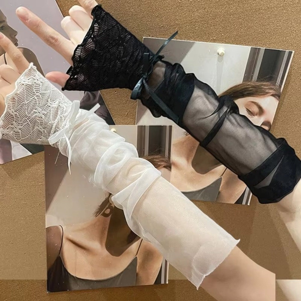 Y2K Lace Ruffle Mesh Gloves Sh - Fingerless Glove Knit reseña y precio