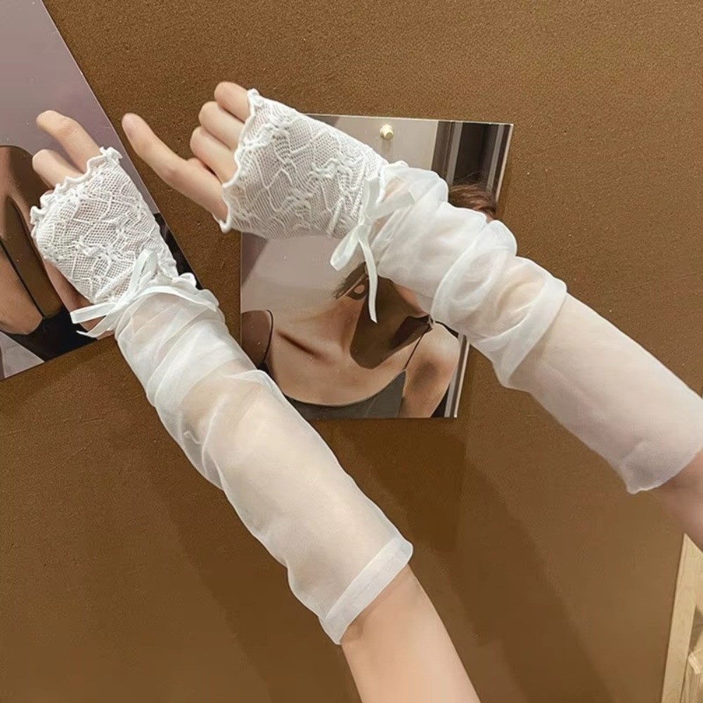Y2K Lace Ruffle Mesh Gloves Sh - Fingerless Glove Knit reseña y precio