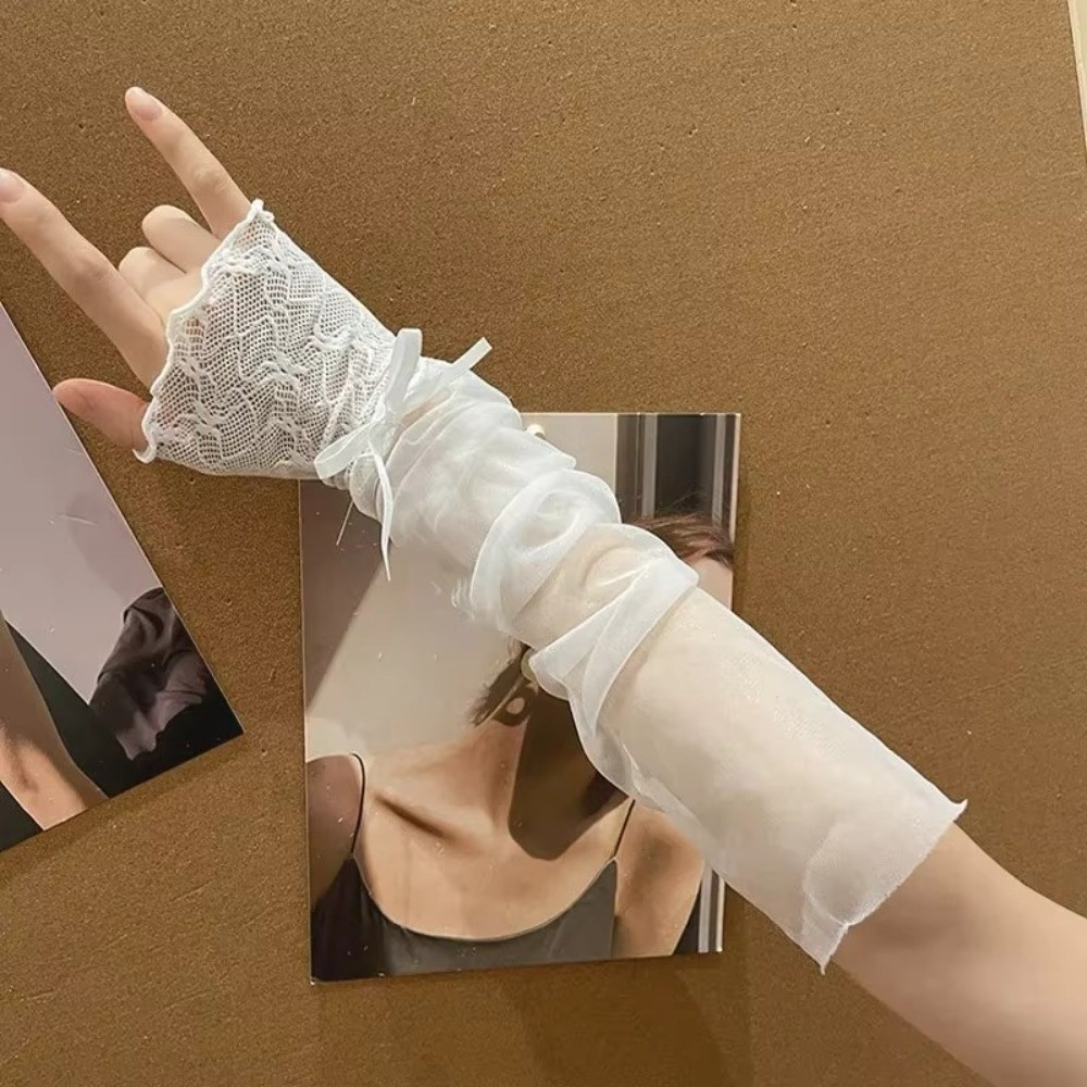 Y2K Lace Ruffle Mesh Gloves Sh - Fingerless Glove Knit reseña y precio