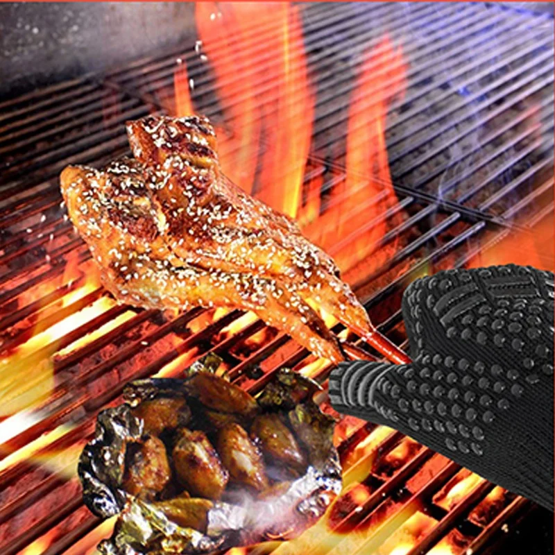 Flame Retardant Non-slip BBQ F - Oven Mitt Silicone reseña y precio