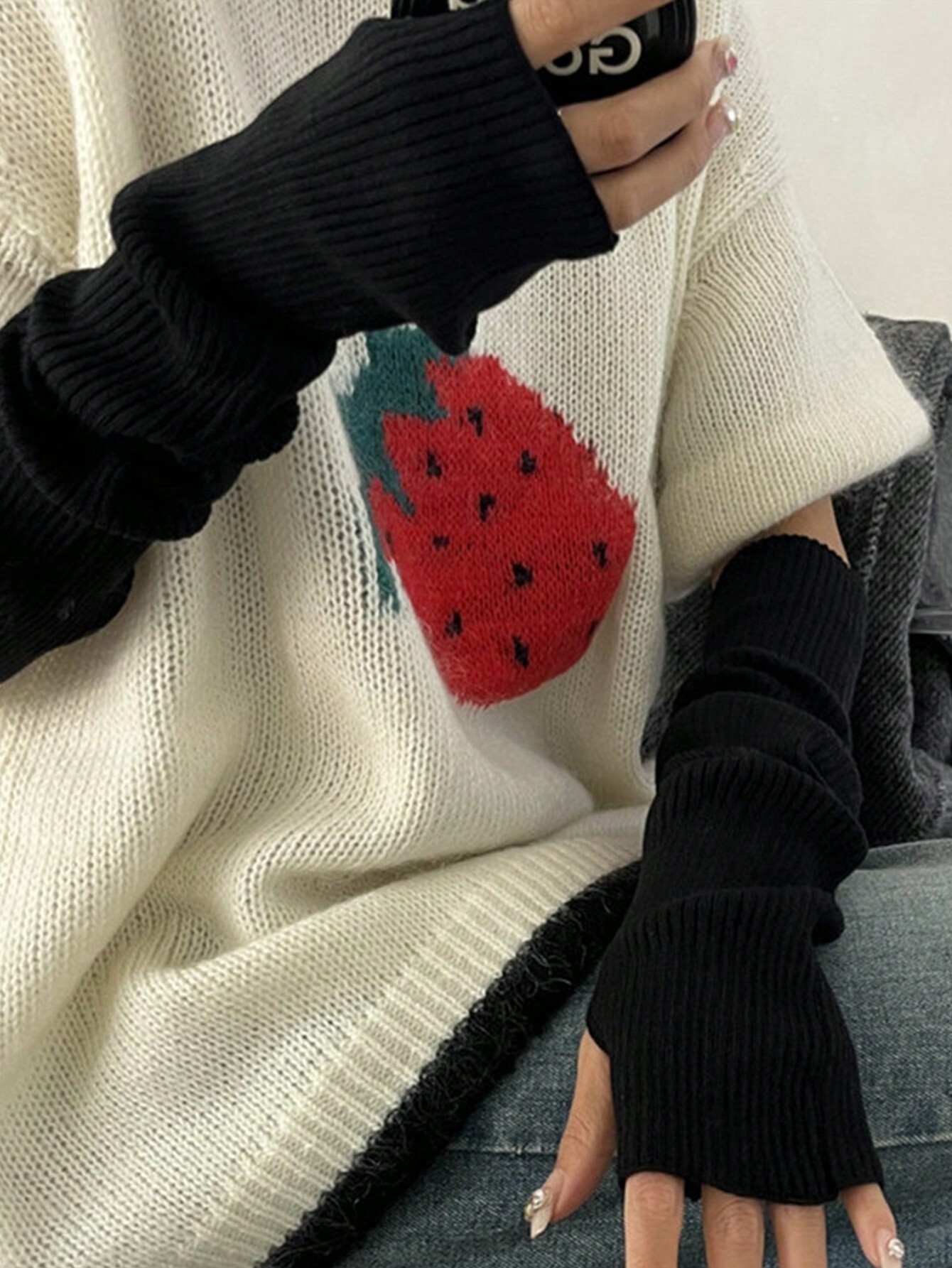 Black Fingerless Knitted Glove - Fingerless Glove Knit reseña y precio